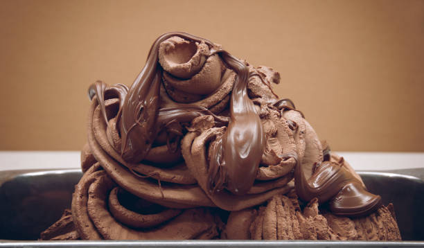 Chocolate ice cream close-up. Texture of ice cream. stock photo