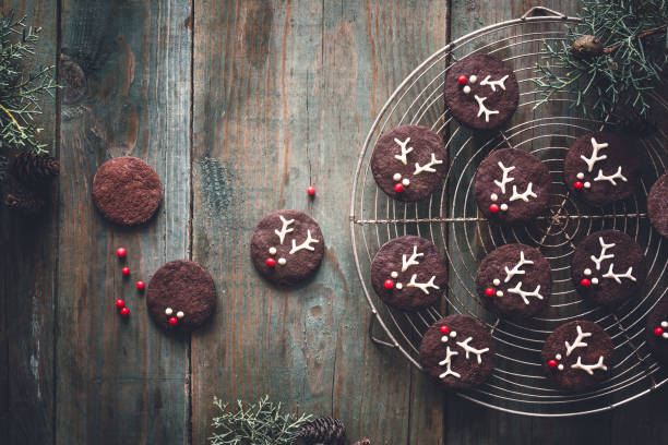 Chocolate Rennes Biscuit for Christmas stock photo