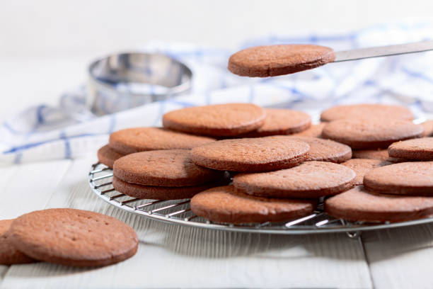 Chocolate shortbread cookies. stock photo