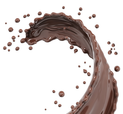 Dark chocolate wave or flow splash, pouring hot melted milk chocolate sauce or syrup, cocoa drink or cream, abstract dessert background, choco splash, drink dessert, isolated, 3d rendering