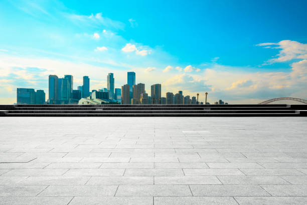 Chongqing square road and city skyline in summer stock photo