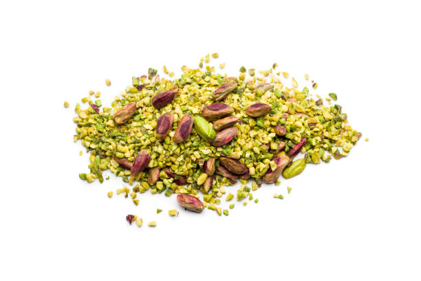 Chopped and peeled pistachios bunch stock photo