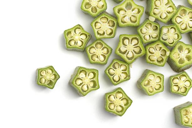 Chopped okra scattered stock photo