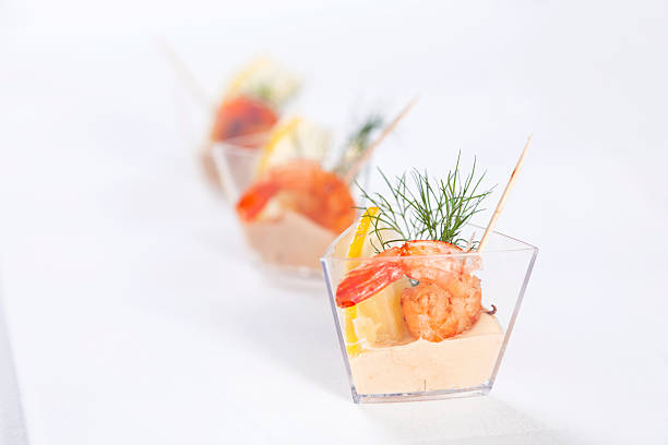 Chrimp cocktail Fine garnish seafood appetizers shrimp cocktail stock pictures, royalty-free photos & images
