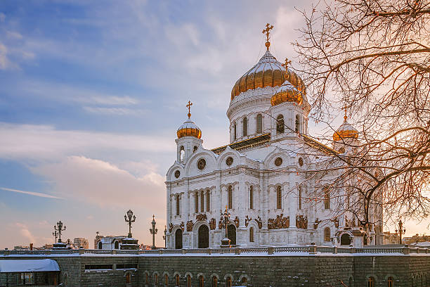 Christ the Savior Cathedral at winter stock photo