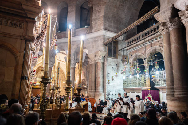 Christian Easter Mass Church of the Holy Sepulchre, Jerusalem, Israel  good friday stock pictures, royalty-free photos & images