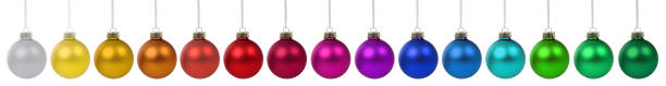 palle di natale palline striscione decorazione colorata in fila isolato - christmas ball foto e immagini stock