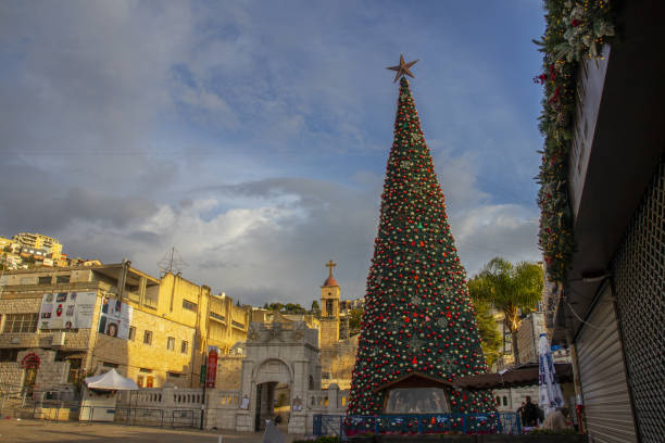 Christmas celebration in Nazareth city in 2021 stock photo