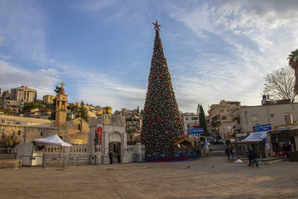Christmas celebration in Nazareth city in 2021 stock photo