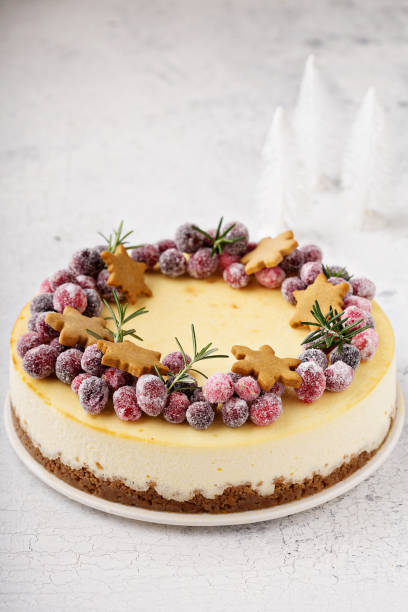 Christmas cheesecake with gingerbread base stock photo