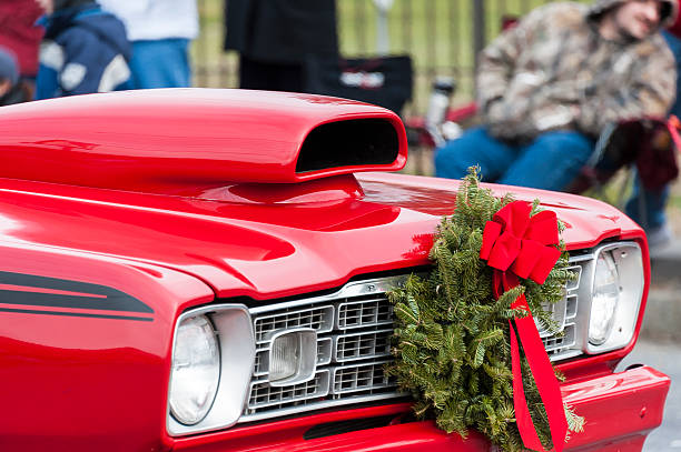 Christmas classic muscle car stock photo