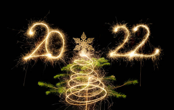 Christmas Composition with Christmas tree and Sparkler 2022 stock photo