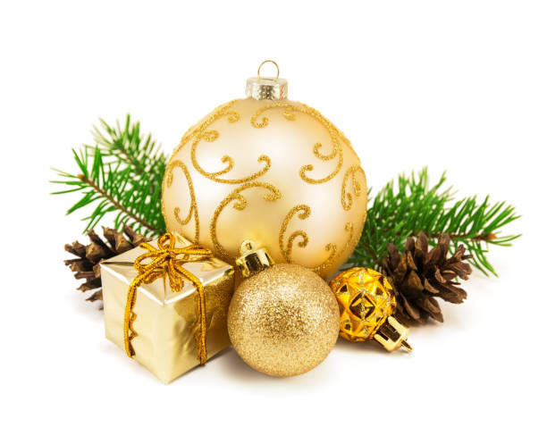 Christmas decoration on a white Christmas decoration on a white background Gold Ornament stock pictures, royalty-free photos & images
