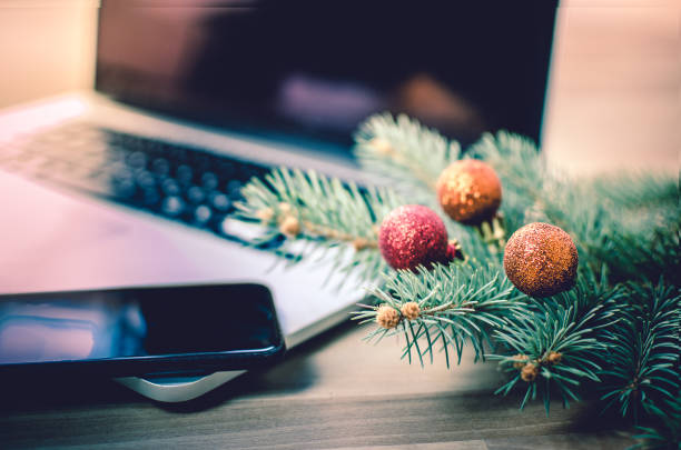 Christmas decoration on a working desk stock photo