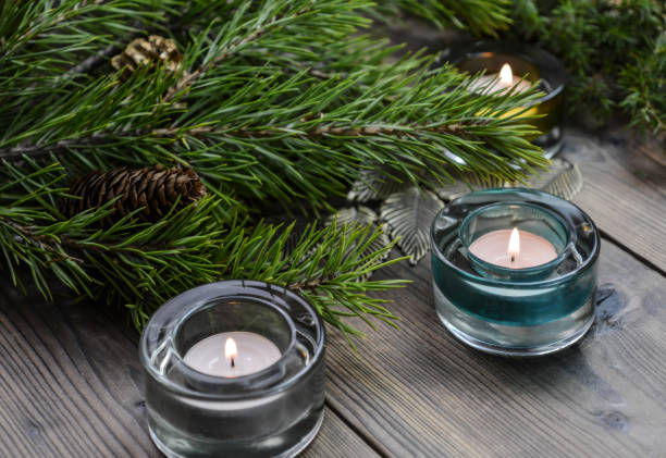 Christmas decoration with candles stock photo
