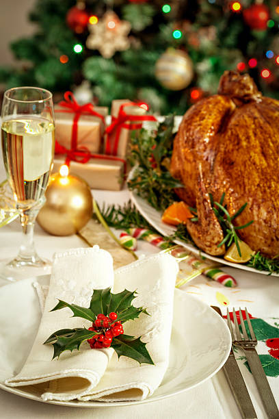 Christmas  dinner table stock photo