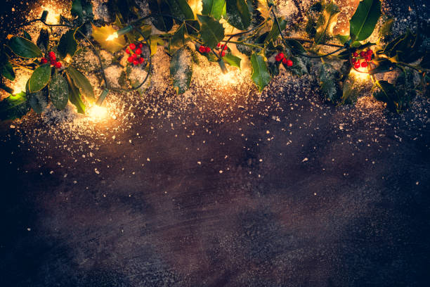 Christmas Garland Christmas Holly Decoration mistletoe stock pictures, royalty-free photos & images
