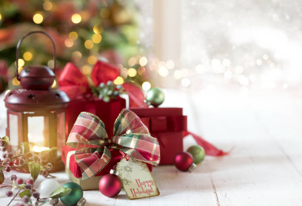 Christmas Gifts and Christmas Tree stock photo