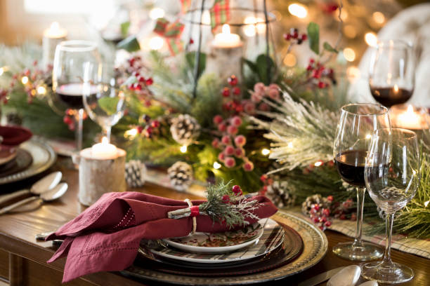 Christmas Holiday Dining Table stock photo