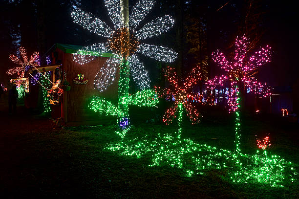 Christmas Lights Illuminated Decorations Sales Booth In The Oregon