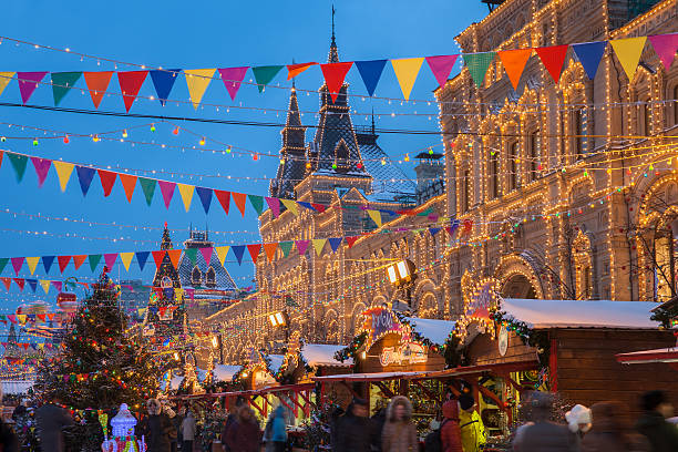 Christmas market at the Red Square, Moscow, Russia stock photo