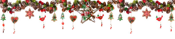 Christmas or New Year decor with hanging garland stock photo