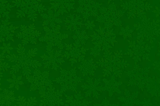 Christmas Paper Texture Background with Green and White Snowflakes stock photo