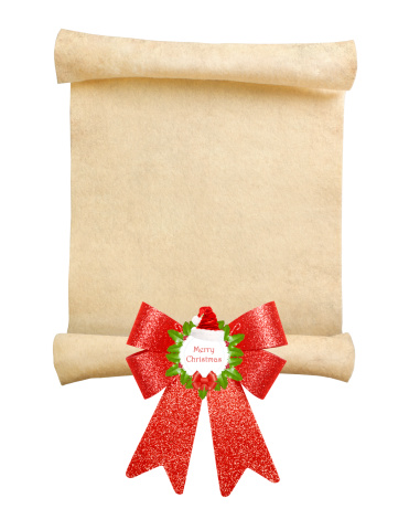 Christmas Scroll With Big Red Bow Stock Photo - Download Image Now - iStock