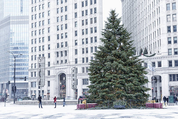 Christmas tree downtown Chicago stock photo