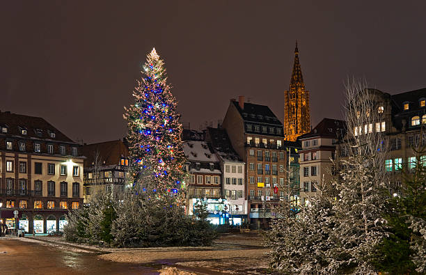 Christmas tree in the city square stock photo
