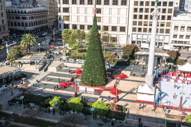 Christmas Tree in Union Square, San Francisco stock photo