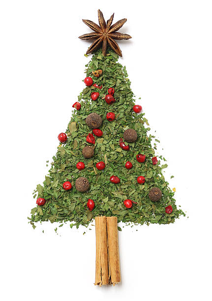 Christmas tree of herbs and spices stock photo