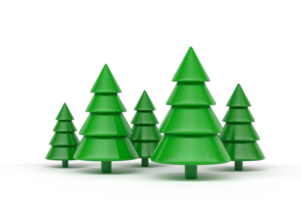 árvore de natal-no fundo branco-ilustração 3d - arvores 3d - fotografias e filmes do acervo