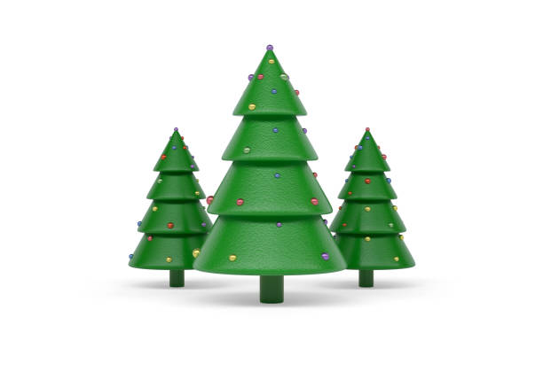 árvore de natal - no fundo branco - ilustração 3d - arvores 3d - fotografias e filmes do acervo