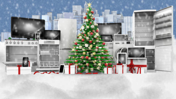Christmas tree with gifts Technology -   3D illustration stock photo