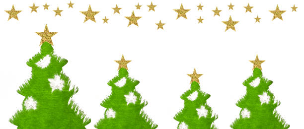 Christmas trees background banner with stars stock photo