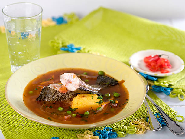 Chupin de Pescado, Peruvian Fish Soup stock photo
