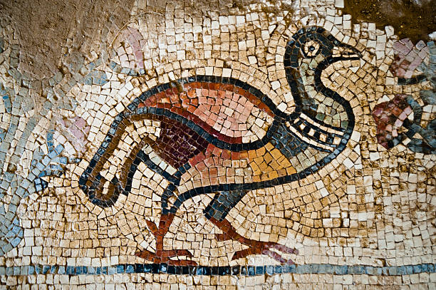 Church Floor Mosaic Detail from mosaic floor of the 8th Century Church of St. Stephen at Umm al-Rasas, Jordan. bills saints stock pictures, royalty-free photos & images