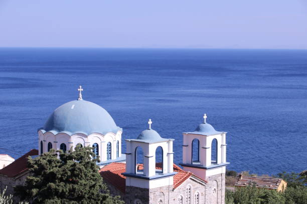 Church in Xilosirtis village, Ikaria Sea, Dome, Dodecanese islands ikaria stock pictures, royalty-free photos & images