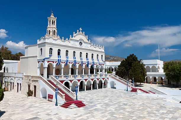 Church of Panagia Evangelistria at Tinos island in Greece stock photo