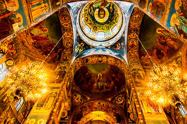 Church on Spilled Blood Ceiling in Church of the Resurrection of Christ, St. Petersburg, Russia angel number 12 stock pictures, royalty-free photos & images