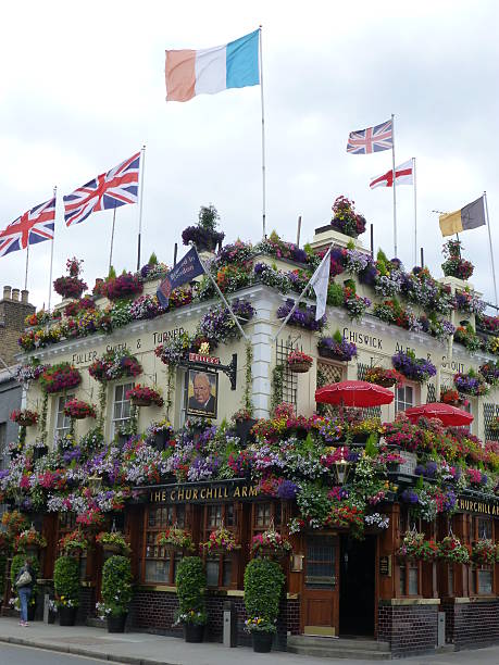 Churchill Arms pub in London, England stock photo