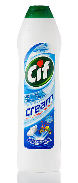Cif Cream St Ives, England - August 7, 2011: A bottle of Cif Cream isolated on a white background. Cif is a household cleaning product by Unilever. In some countries it\'s known as Jif. jif stock pictures, royalty-free photos & images