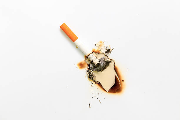Cigarette Burning the White Paper. stock photo