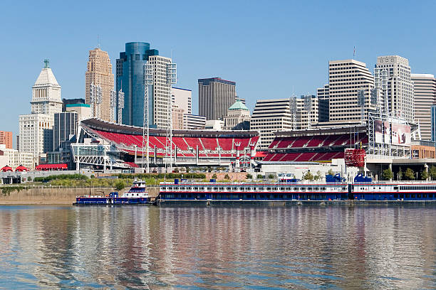 Cincinnati Riverfront Skyline with Great American Ballpark Cincinnati Downtown Cityscape with Great American Ballpark and the Ohio river in foreground.Please see some similar images from my portfolio: cincinnati stock pictures, royalty-free photos & images