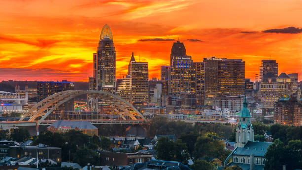 Cincinnati Skyline at sunset  cincinnati stock pictures, royalty-free photos & images