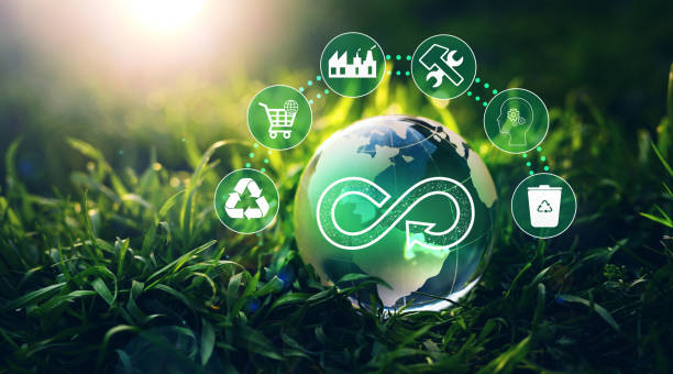 Circular economy concept. Energy consumption and CO2 emissions are increasing.
Sharing,reusing,repairing,renovating and recycling existing materials and products as much possible. stock photo