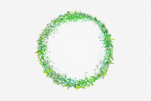 circular economy Green crystals growing on white sphere in circular form, CGI. circular economy stock pictures, royalty-free photos & images