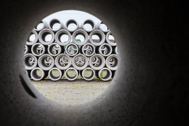 Circular look through concrete sewer pipe stock photo