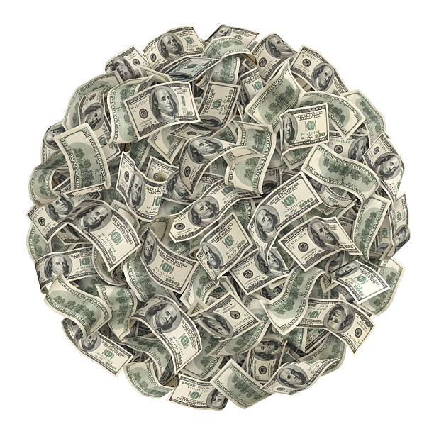 A circular pile of American hundred dollar bills stock photo